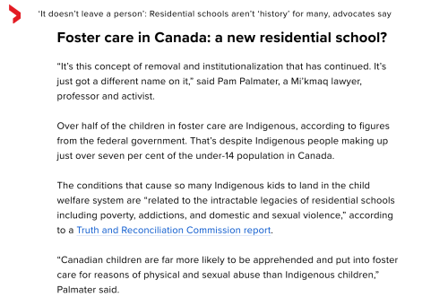 geginamasigloqowejg:onpoli: The way that the child welfare system has harmed Indigenous kids and fam