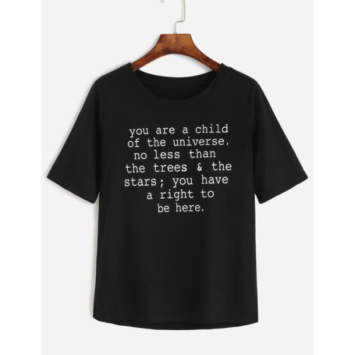 SheIn(sheinside) Black Letters Print T-shirt ❤ liked on Polyvore (see more short sleeve tees)