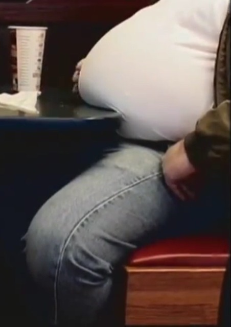 bigdrmr:  schlago:  twinkforbears331:  “A man ain’t ‘sposed to be scrawny, son. I’m proud of this big gut.”  Super belly nice  Those are screencaps from “Hard Fat”, the gainer documentary film. And what a good choice of model!