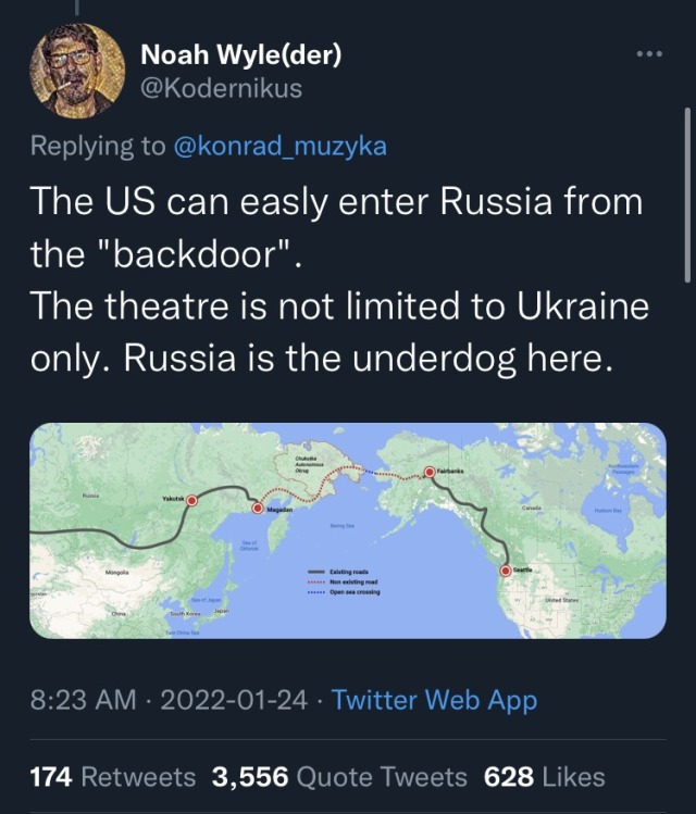 dat-soldier:imlizy:just got reminded of the funniest tweet ever, some guy genuinely suggesting that the united states military perform a land invasion of russia through siberia in the winter ok but no one else has tried to do it the WORST way possible!
