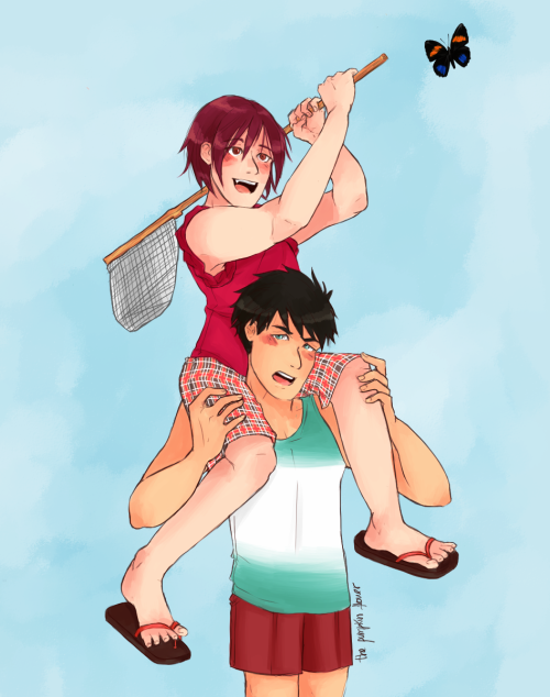 the-pumpkin-flower:   Sourin Week Day 3: Childhood  Rin you were supposed to hunt stag beetles, not butterflies 