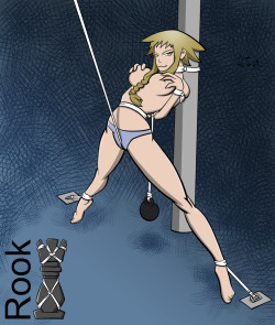 rook-07:  Medusa Gorgon, tied and liking it!This is a commission. It’s Medusa Gorgon from an anime called Soul Eater. This was a real tricky position to get right. I had a lot of trouble drawing the legs and ended up having to redraw the whole thing