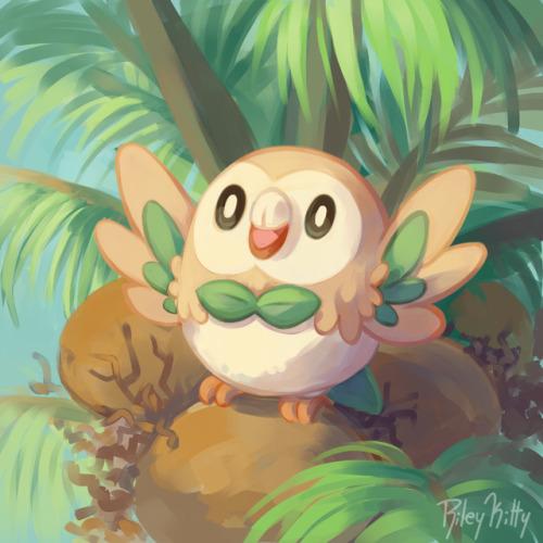 rileykitty:Rowlet has found a nice little perch in the palms!