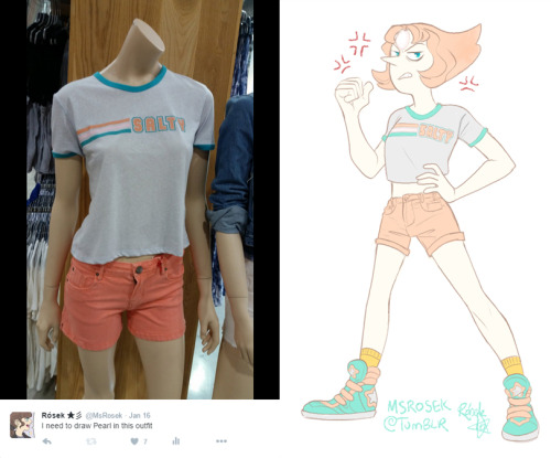 justpearlmethyst:  msrosek:  Found this outfit while on vacay and it was just too perfect. I had to doodle Pearl in it. You can purchase the shirt here (Australia only).  sue mE 