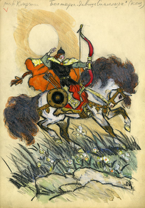 russianfolklore:“Maiden Sineglazka” by Nikolai Kochergin.Illustration for tale “The apples of youth 