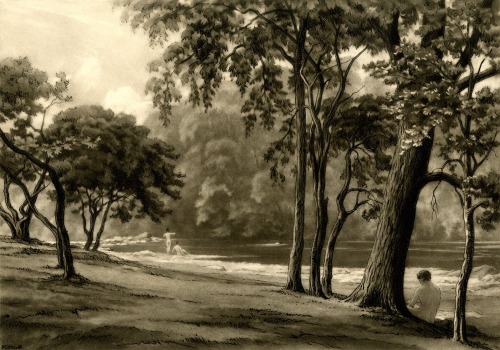 The Bathing PoolPercival Gaskell (British; 1868–1934)UndatedMezzotint with etching, printed on chine