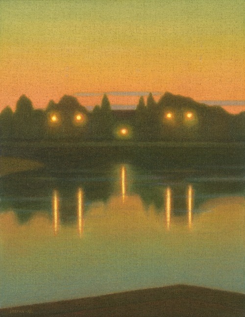 amare-habeo:Stefan Johansson (Swedish, 1876 - 1955)Street Lights along Klarälven River, 1941Watercol