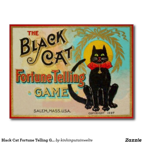 Black Cat Fortune Telling Game Postcard - $1.10 Made by Zazzle Paper Vintage Halloween print http://