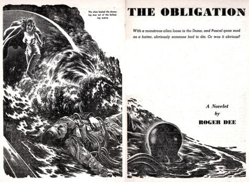 Virgil Finlay (1914-1971), ‘The Obligation’, “Startling Stories”, Vol. 27, #