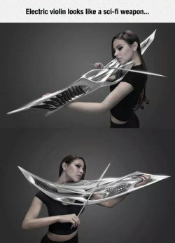 dynamicvomit:  phantasmalskeletonbeats:  pallidalunae:  matthulksmash:  srsfunny:  Metal Violin Looks Deadlyhttp://srsfunny.tumblr.com/  This like one of those ultimate weapons from Final Fantasy.  Being a bard never looked so cool  I want it.  Giiiive