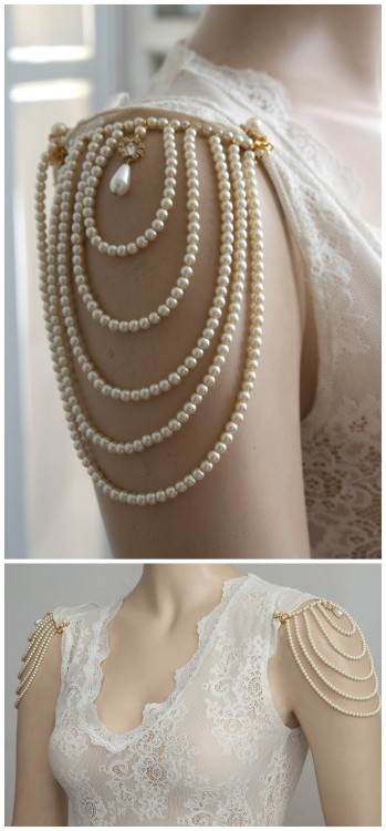 BUY or DIY: Pearl Shoulder Epaulettes or Pearl Body Jewelry.Top Photos: BUY $250 Pearl Shoulder Epau