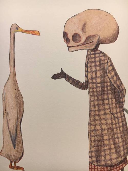 Wolf Erlbruch (German, b. 1948,  Wuppertal, Germany) - Illustrations from Duck, Death and the T