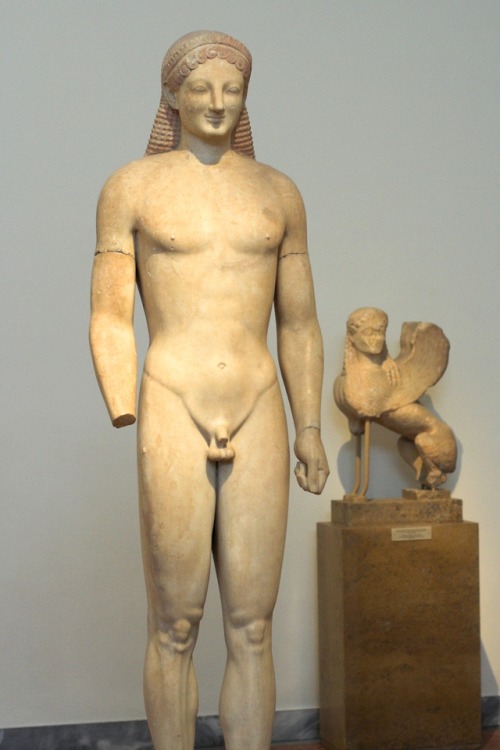 Kouros of Parian marble, from the deme of Myrrhinous (present-day Merenda) in Attica.  Artist unknow