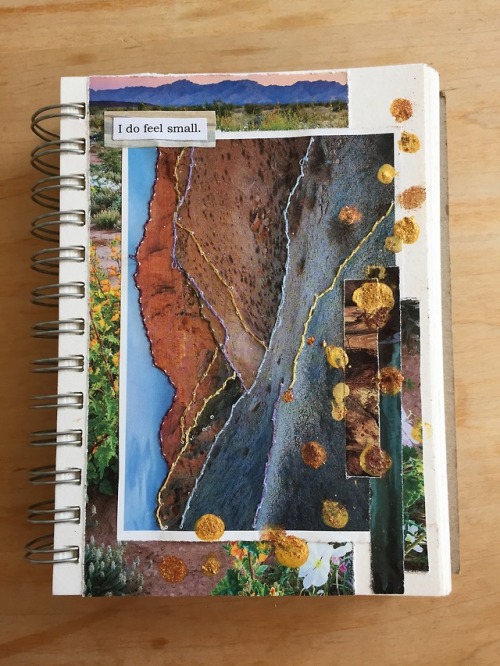 “small,” art journal, 2018matls: found/collected paper, gold calligraphy ink, thread, pe