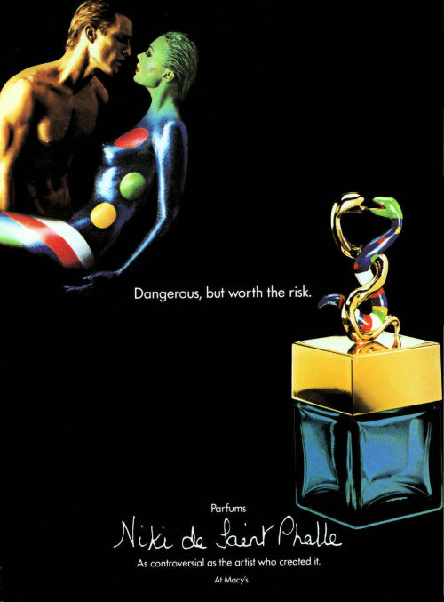 Jacqueline Cochran Inc, 1983 #perfume#ad#1983 #Niki de Saint Phalle #advertisement#fragrance#1980s#advertising