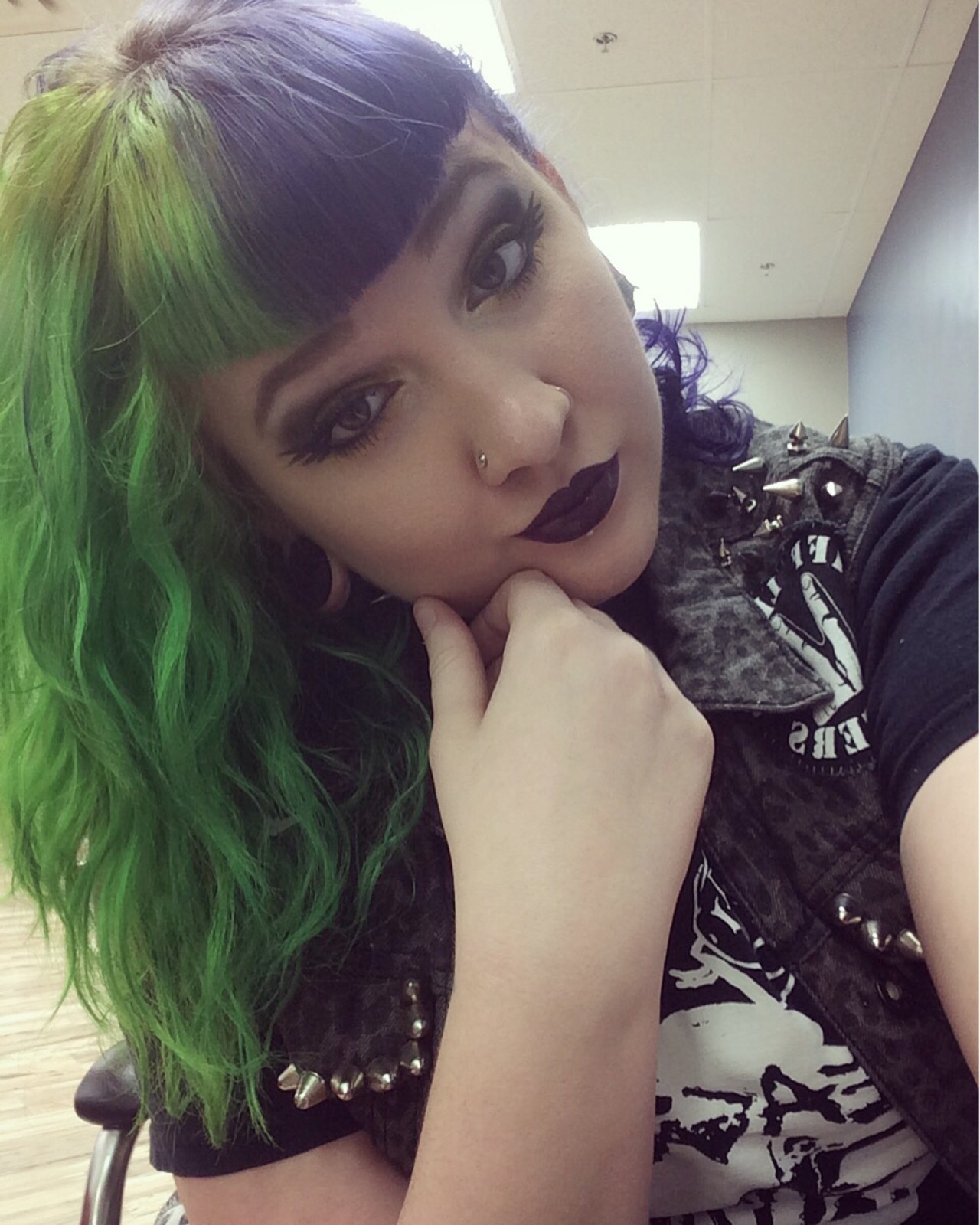 ghoulible:  80s day at work. Before and after Brittany did my hair