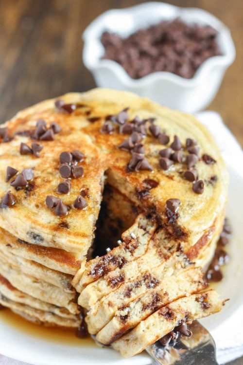 sweetoothgirl:    Chocolate Chip Greek Yogurt Pancakes    Sorry. Didn’t mean to get so vulgar