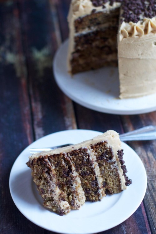 Banana Chocolate Chip Cake w. Peanut Butter Frosting For the cake: 2 ½ cups all-purpose flour