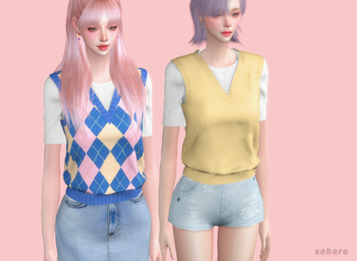 soboro-sims:[soboro] Polo Sweater vest Denim Two-Piece &Polo Sweater vest Top New mesh 38 Swatch