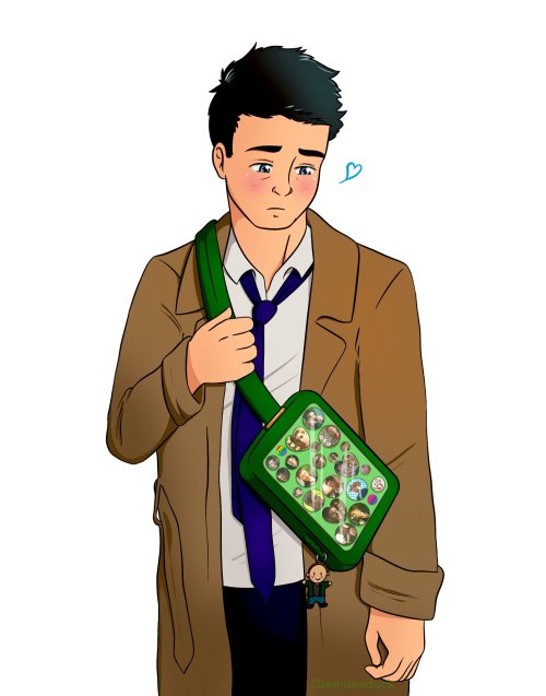 greenteaduck:Castiel bought a button maker and went ham on his ita bag. And Dean hates it.