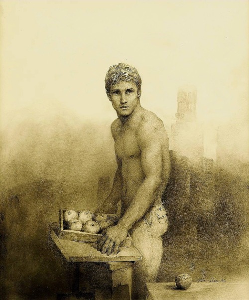 Missinglinksblog:  John Lear (1910-2008) American.man With Apples, 1986