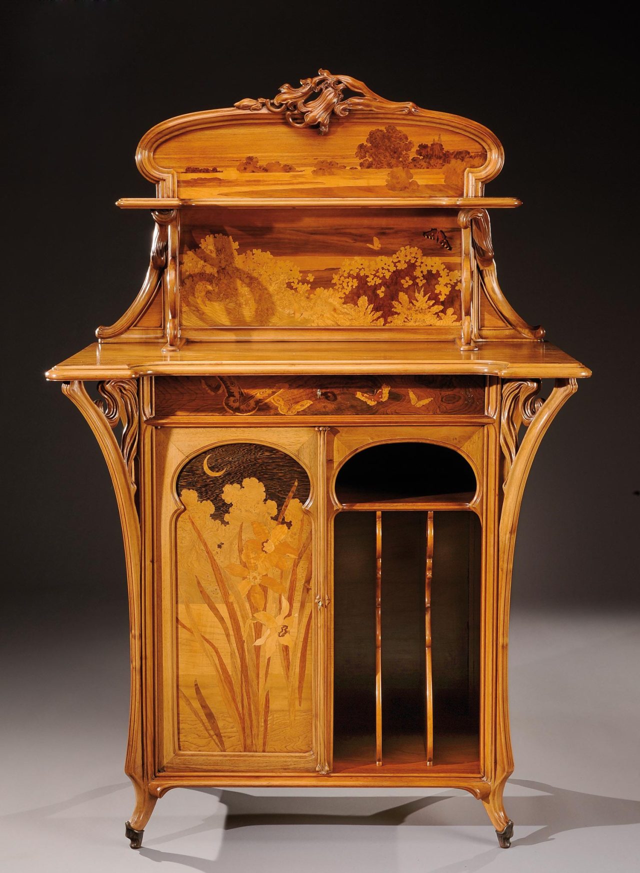 cgmfindings:  Emile Gallé music cabinet in walnut with rosewood veneer, marquetry