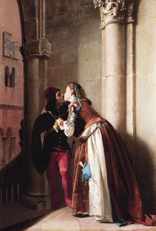 Marguerite and Faust.1865. Oil on Canvas. 119.7 x 83.5 cm. Art by A. Aureli. (19th Century).