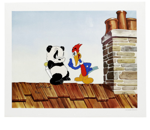 Animation cel of Woody Woodpecker and Andy Panda.Before he became more Disney-ish, Woody Woodpecker 