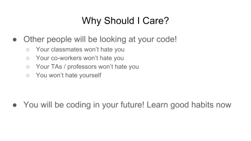 codeforvictory:I had to make a brief and simple “Basic Coding Guidelines” for the freshman seminar c