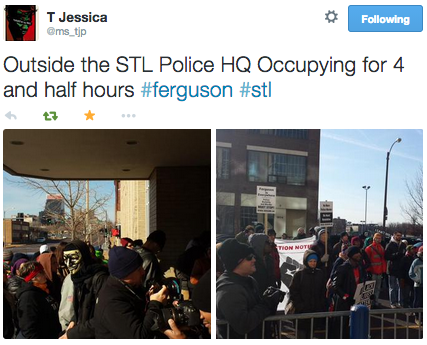 socialjusticekoolaid:   HAPPENING NOW (12/31/14): Ferguson St Louis protesters are demonstrating out front and occupying inside of St Louis Metropolitan PD HQ. Arrests have been made and pepper spray has been used. We’re closing out 2014 strong and