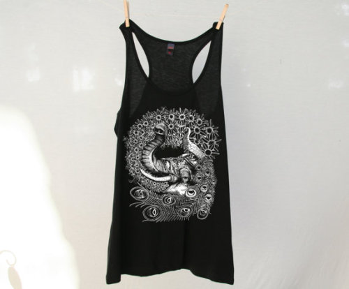 Limited Edition Elephant Peacock Flowy Tank by BrainCandyInk