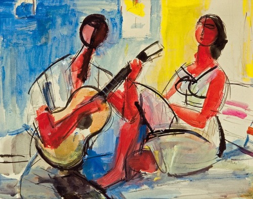 youcannottakeitwithyou:Zygmunt Menkes (Polish, 1896-1986) Woman and man with guitar