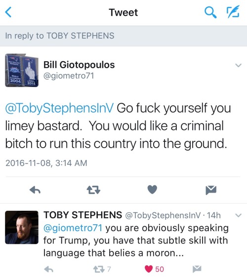scorpiann80:Toby Stephens eloquently shutting down a troll. The troll’s tweet was removed from Toby’