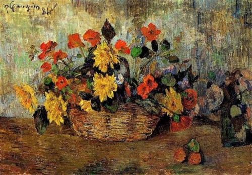 Nasturtiums & dahlias in a basket, 1884 by Paul Gauguin