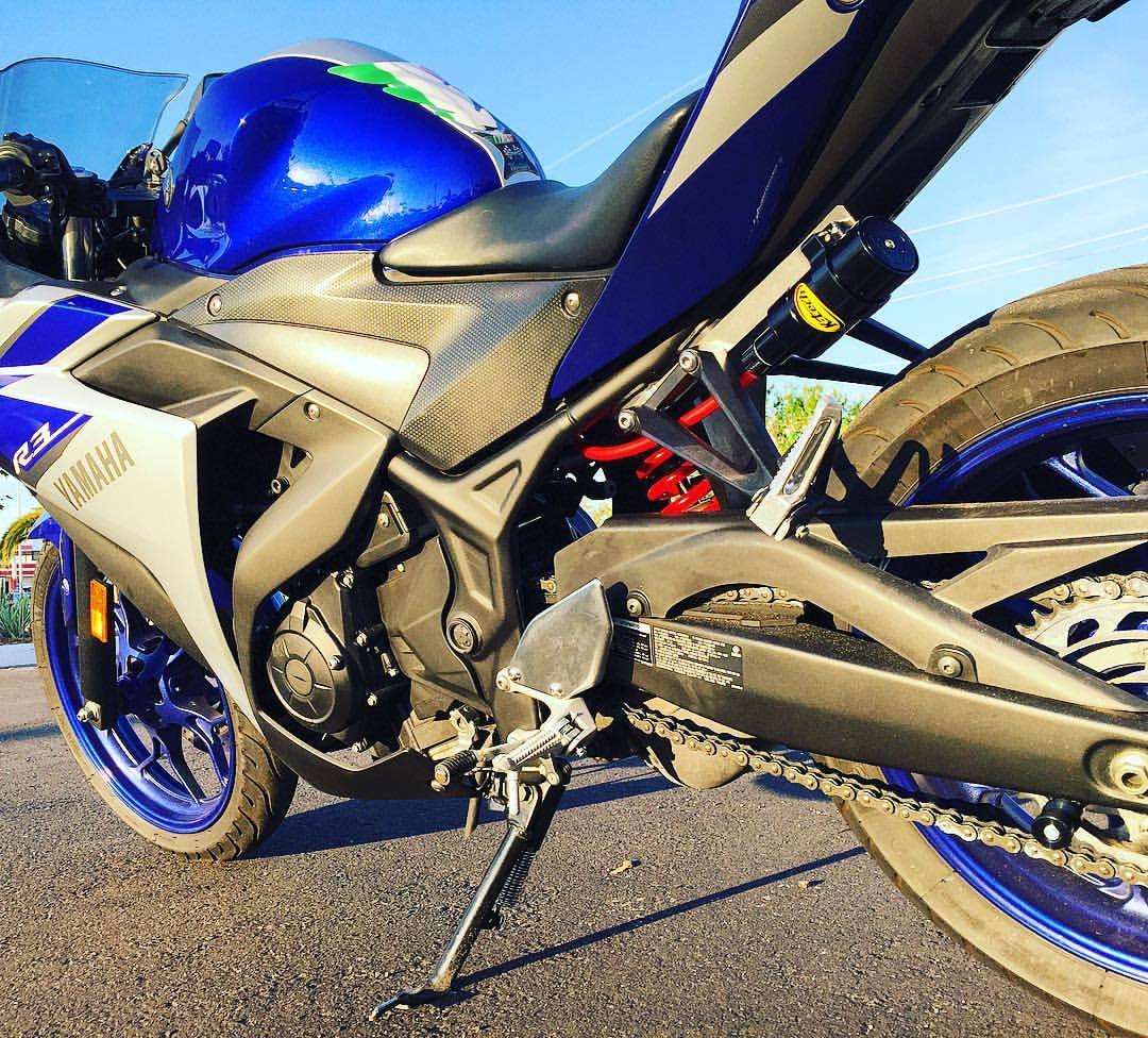 Next long term project! Yamaha R-3. Transforming from mild-mannered commuter to full on race bike through the coming weeks! #ktech shock and fork springs have already made a positive difference in the way this bike feels! (at Speyside Moto - Speyside...