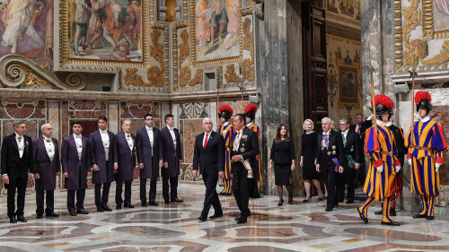 Pope Francis Meets With USA Vice President Mike Pence, at the Vatican, on January 24, 2020.&