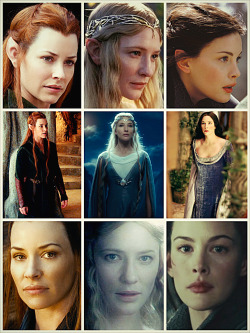 concerningwinchesters:  Tauriel, Galadriel, Arwen - ear difference, clothing difference and just badass stares  