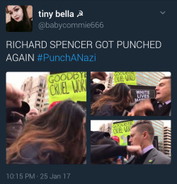 thebloodsuckerproxy: delicatelytoobear:  a6: its the small blessings Let’s make this a meme, if you ever see this asshole in public just run up and deck him. see if we can keep this going all year.  The next person who punches Richard Spencer needs