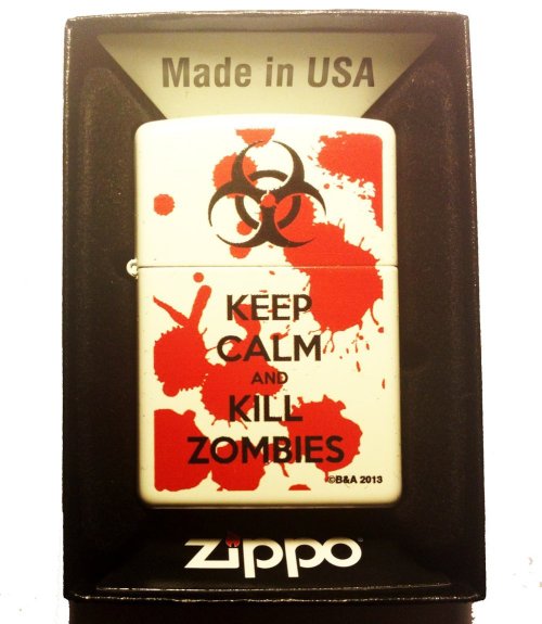 sideshowcollectibleshq: Zippo Custom Lighter - Keep Calm and Kill Zombies Bloody Blood Splatter Bioh