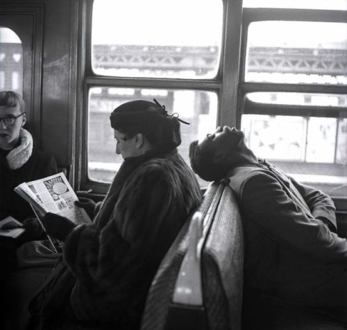 the-night-picture-collector: Harold Feinstein, Asleep on the Subway Train, 1947