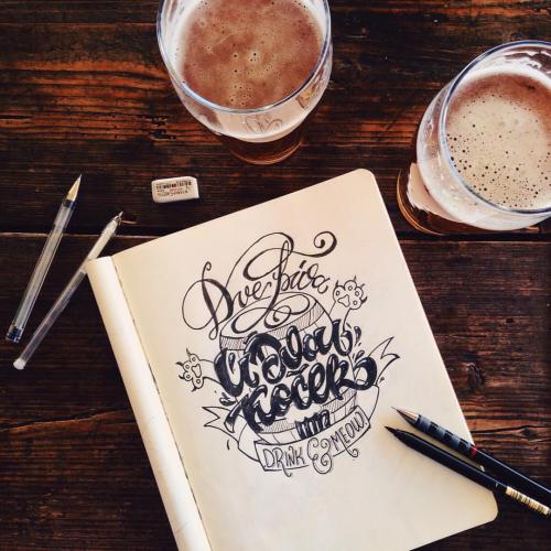 Two beers with two cats. Drinking and lettering with @heart_print #typography #design #creative #han