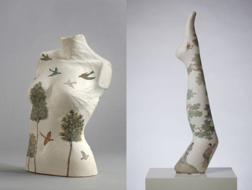 inkjadestudio:Paper-Cast Sculptures of Legs and Torsos Covered in Traditional Chinese Paintings by P