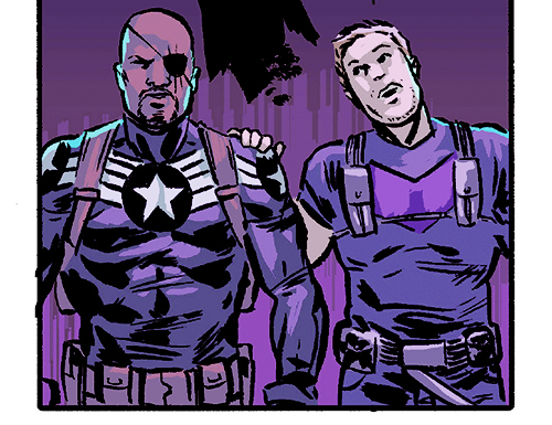 queencorazon:Nick. Barton. You done?[ Nick Fury + Clint Barton | Secret Avengers #3 ]