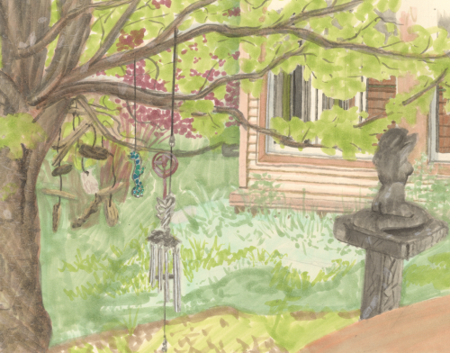 ihasafandom: WIP of my backyard in copics. Looks a bit weird right now, but hopefully the darker veg