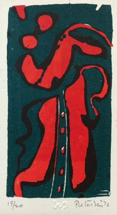 ein-bleistift-und-radiergummi:Will Petersen Colour Stone Lithograph ‘Red Holiday’ 1976.&