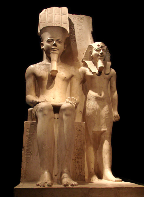 Statue of Horemheb, last pharaoh of the 18th Dynasty, with the god Amun.  Artist unknown; ca. 1319-1