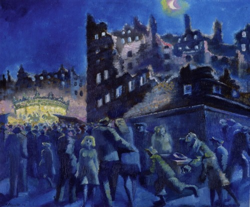 Moon over Bombed - Out City with Fairground  - Conrad Felixmüller  1946(Fairground in the ruins of L