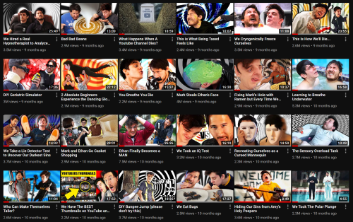 theoneandonlyyeti: theoneandonlyyeti: I took these screenshots of every thumbnail probably 30 minute