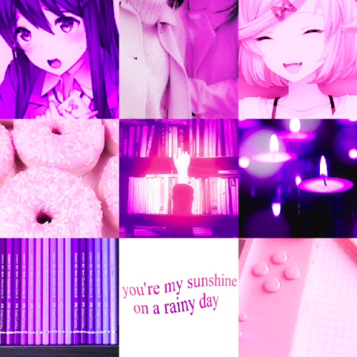 jinxace: I Want This So Badly Yuri x Natsuki wlw with purple and pink moodboard aesthetic 