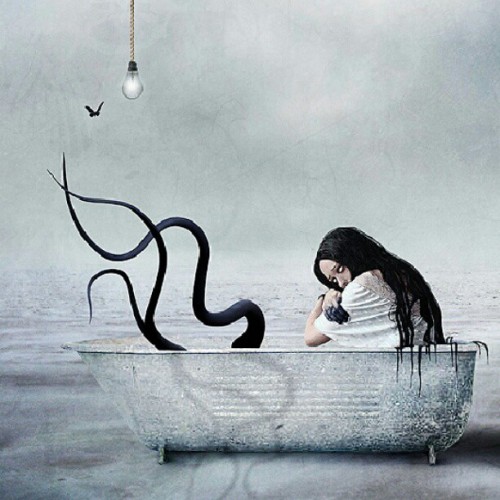 agencyofink:  #Creative of the day. #creativity #painting #macabre #ink #girl #surreal #octopus #sky